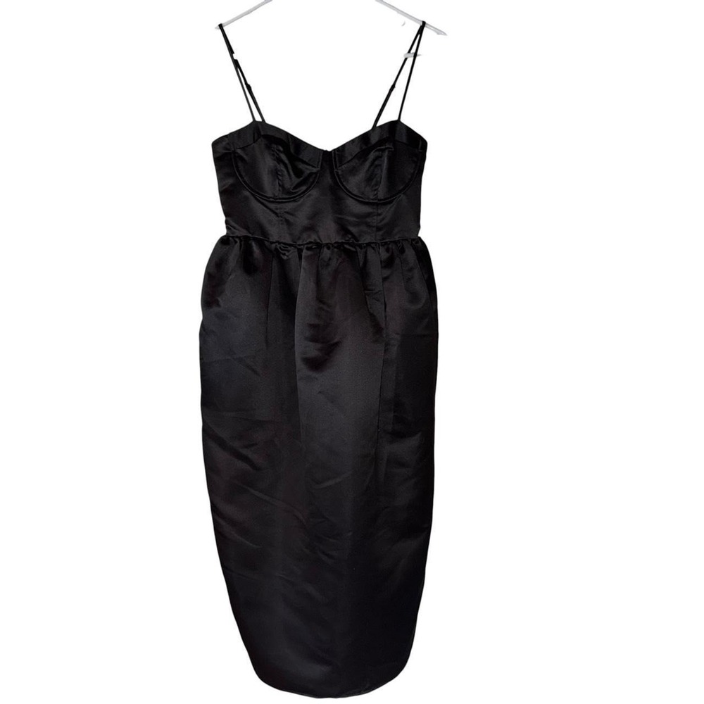 Chic Black Satin Bustier Midi Dress Bubble Skirt Future Collective small